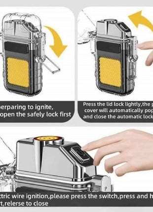 USB Rechargeable Dual Arc Plasma Flashlight Lighter – 2-in-1 Waterproof Windproof LED Light – ABS Plastic