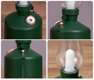 Ultrasonic Air Humidifier with Night Lamp, Aromatherapy, 280 ml Tank, USB-C Rechargeable 1200 mAh Battery, 2 Mist Modes, Portable White Retro Oil Lamp