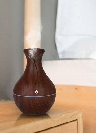 130ml Wood Pattern Ultrasonic Humidifier – USB 5V Mist Diffuser with 7 Color LED Light