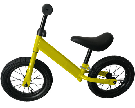 Kids Balance Bike 12 Inch Air Filled Rubber Tyres Steel Frame Lightweight 3kg Adjustable Saddle Yellow