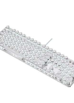 Mechanical Keyboard 87-Key – RGB Backlit Aluminum Keycaps – Blue Switch – Volume Knob – USB Wired – Steampunk Style – Silver