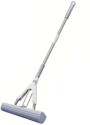 PVA Sponge Mop 28cm Head with Fold-Squeeze Wringing – Adjustable Stainless Handle 95–124cm – Off-White/Grey