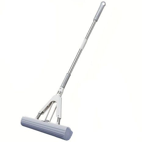 PVA Sponge Mop 28cm Head with Fold-Squeeze Wringing – Adjustable Stainless Handle 95–124cm – Off-White/Grey