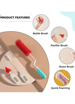 Baby Bottle Cleaner Set 3-Piece Silicone & PP Brush Kit