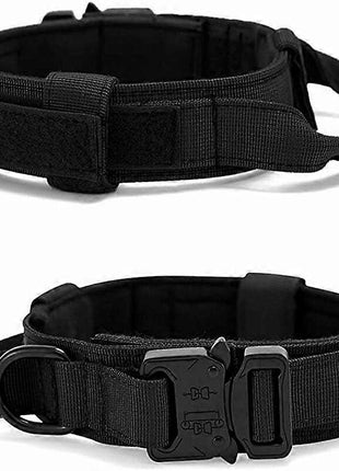 Tactical Dog Collar Large 45–66 cm Nylon – Padded Quick-Release Buckle & Handle – Black