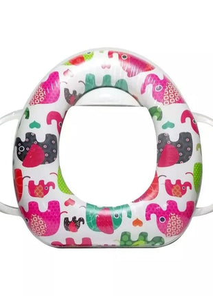 Toddler Potty Training Seat with Handles – Cushioned Toilet Trainer for Kids – Soft Padded with Wall Hook – Assorted Animal Designs