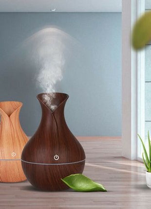 130ml Wood Pattern Ultrasonic Humidifier – USB 5V Mist Diffuser with 7 Color LED Light