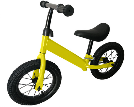 Kids Balance Bike 12 Inch Air Filled Rubber Tyres Steel Frame Lightweight 3kg Adjustable Saddle Yellow