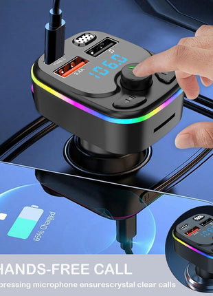 Car MP3 Player FM Transmitter with Bluetooth 5.0, USB-C PD 20W, Rainbow LED