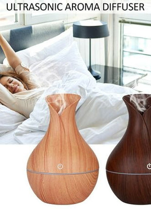 130ml Wood Pattern Ultrasonic Humidifier – USB 5V Mist Diffuser with 7 Color LED Light