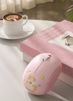 Cat Design Wireless Mouse – Silent Click – Dual USB & Bluetooth