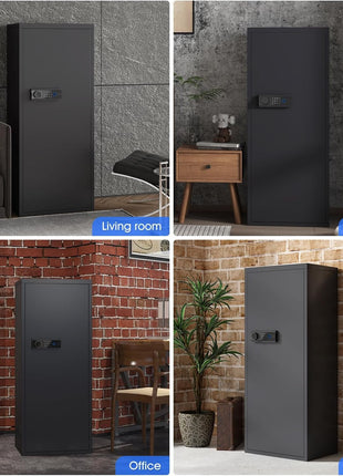 Rifle Gun Safe 57 Inch – Biometric Steel Cabinet for 5–6 Rifles & 3 Pistols – LED, Dual Alarm, Shelf, Wall/Floor Mount