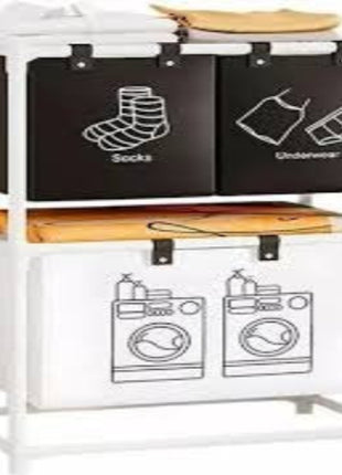 4-Compartment Laundry Sorter 20L Fabric – Vertical Space-Saving Hamper with Foldable Bins &amp; Moisture-Resistant Frame – Black
