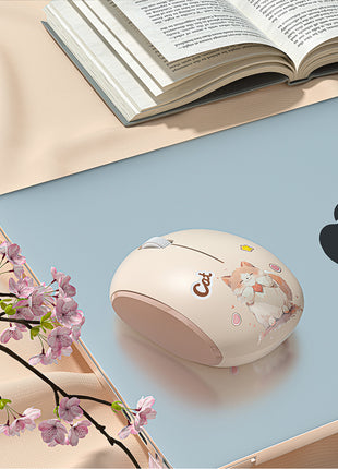 Cat Design Wireless Mouse – Silent Click – Dual USB & Bluetooth