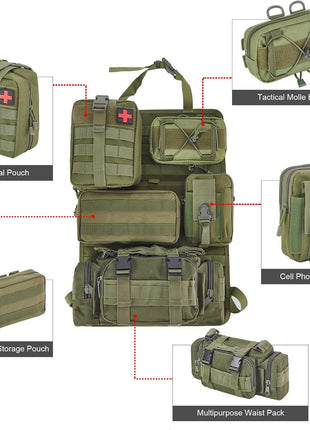 Tactical Seat Organizer 6-Piece Kit with MOLLE Pouches – 1000D Nylon – Universal Fit