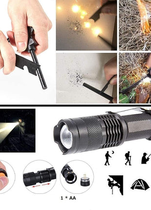 15-in-1 Survival Kit – Outdoor Emergency Gear with Flashlight, Fire Starter, Wire Saw, Whistle & Compass