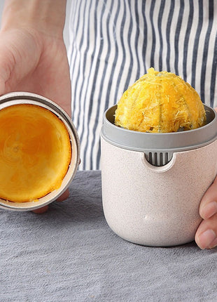 Manual Citrus Juicer with Measuring Cup, Lid, Strainer Ring and Dual Press Inserts