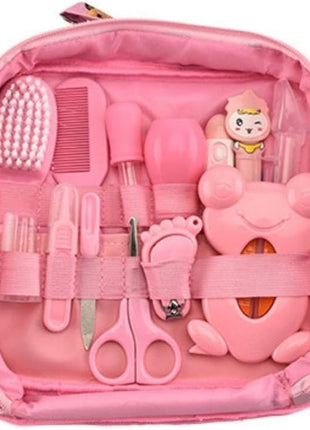 13-Piece Baby Grooming Kit – Infant Healthcare & Nail Care Set with Thermometer, Brush, Scissors – Pink Travel Handbag