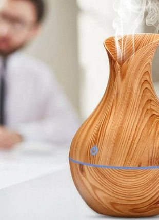 130ml Wood Pattern Ultrasonic Humidifier – USB 5V Mist Diffuser with 7 Color LED Light