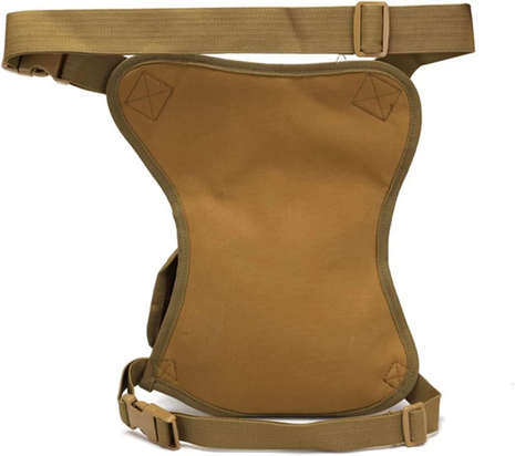 Waterproof Canvas Tactical Leg Bag – Drop Waist Thigh Pouch with Adjustable Straps – Khaki
