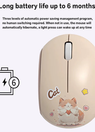 Cat Design Wireless Mouse – Silent Click – Dual USB & Bluetooth