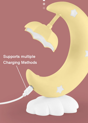 Moon Night Lamp LED Rechargeable Soft Glow Night Light for Bedroom Nursery Desk 250mAh USB Powered Plastic Design