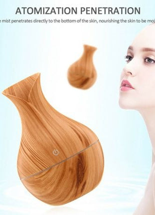 130ml Wood Pattern Ultrasonic Humidifier – USB 5V Mist Diffuser with 7 Color LED Light