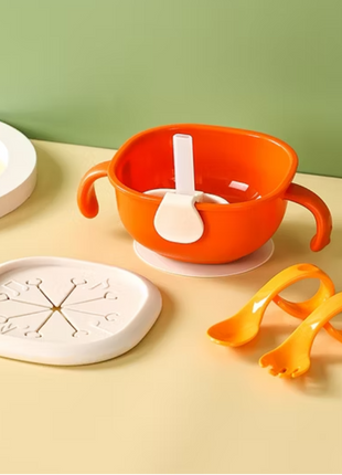 Kids Suction Bowl Feeding Set 17cm with Lid, Straw – Non-Slip Toddler Dinner Set