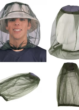 Head Net Single‑Head 100% Polyester Mesh Outdoor Bug Mosquito Fly Wasp Protection – Green
