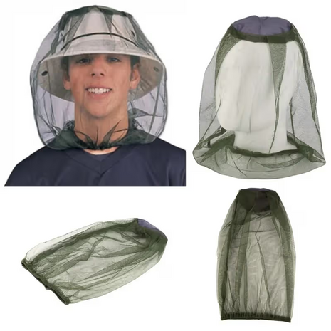 Head Net Single‑Head 100% Polyester Mesh Outdoor Bug Mosquito Fly Wasp Protection – Green