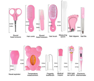 13-Piece Baby Grooming Kit – Infant Healthcare & Nail Care Set with Thermometer, Brush, Scissors – Pink Travel Handbag