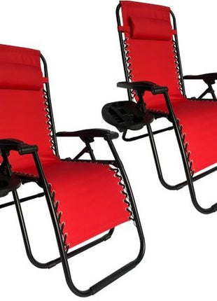 Outdoor Folding Reclining Lounge Chair 110×68×65 cm – Steel/Textilene – Adjustable Headrest & Cup‑Holder Tray – Multiple Colours