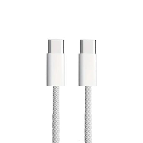 USB-C to USB-C 65W PD Fast Charging & 480Mbps Data Cable, 1m Braided Nylon, White, for Compatible USB-C Devices