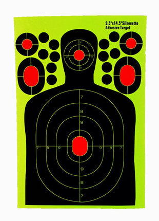 Silhouette Shooting Targets 24cm x 37cm Plastic – 5-Zone Adhesive Reactive Blue – Tear-Off Rings – 10-Pack