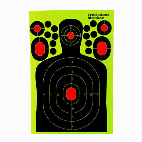 Silhouette Shooting Targets 24cm x 37cm Plastic – 5-Zone Adhesive Reactive Blue – Tear-Off Rings – 10-Pack