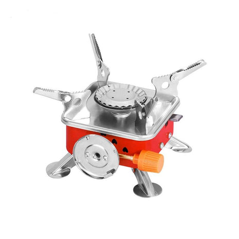 Camping Gas Stove  – Mini Cassette Butane Burner with Foldable Brackets – Silver Outdoor Cooker