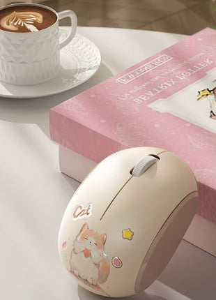 Cat Design Wireless Mouse – Silent Click – Dual USB & Bluetooth