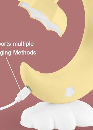 Moon Night Lamp LED Rechargeable Soft Glow Night Light for Bedroom Nursery Desk 250mAh USB Powered Plastic Design
