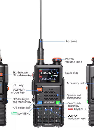 Baofeng UV-5RH PRO Walkie Talkie 10W GPS – Full Band 640 Channels Ham Radio – Black