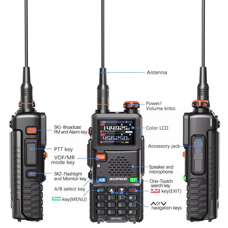 Baofeng UV-5RH PRO Walkie Talkie 10W GPS – Full Band 640 Channels Ham Radio – Black