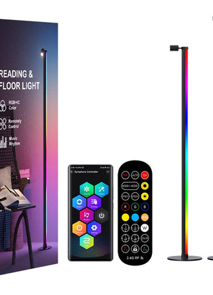 RGBIC Floor Lamp 1425mm with Reading Light – Stepless Dimming – App & Remote – DIY Height – 270° Beam – Black