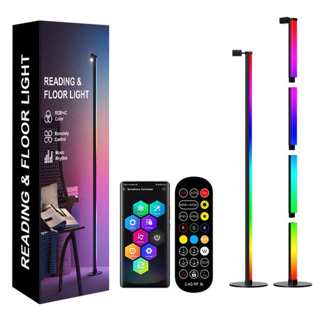 RGBIC Floor Lamp 1425mm with Reading Light – Stepless Dimming – App & Remote – DIY Height – 270° Beam – Black