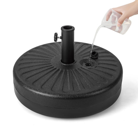 Round Patio Umbrella Base 20" – HDPE Water/Sand Fillable Stand – Fits 1.5"/1.9" Poles – Outdoor Black