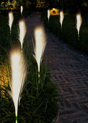 Solar Outdoor Garden Reed Lights 2 Pack Warm White LED Waterproof Pathway Lights for Patio Yard Décor