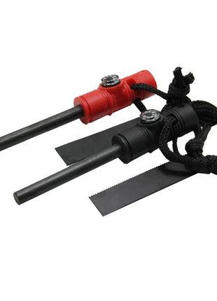 4-in-1 Survival Fire Starter Tool – Magnesium Flint Rod + Compass, Whistle, Saw – Red or Black