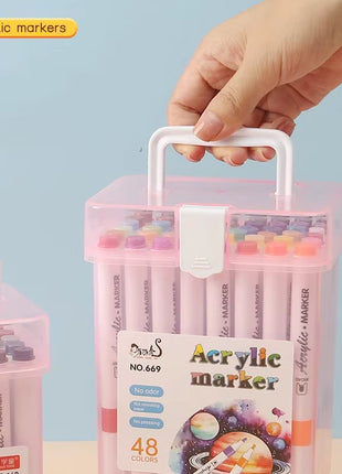 Acrylic Markers Set – Water-Based Fine Tip – Non-Toxic Assorted Colors with Carry Box