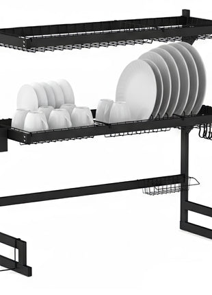 2‑Tier Over‑The‑Sink Dish Drying Rack 85 cm – Rust‑Resistant Stainless Steel, Space‑Saving Kitchen Organiser