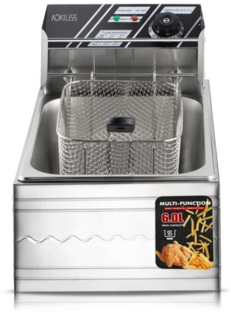 Electric Deep Fryer 5.5 L – 2500W Stainless Steel – Adjustable Temperature – Silver Finish