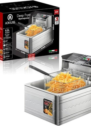 Electric Deep Fryer 5.5 L – 2500W Stainless Steel – Adjustable Temperature – Silver Finish