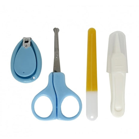 Baby Nail Care Kit 4-Piece Set – Stainless Steel Clippers, Tweezers & File – Blue Storage Box